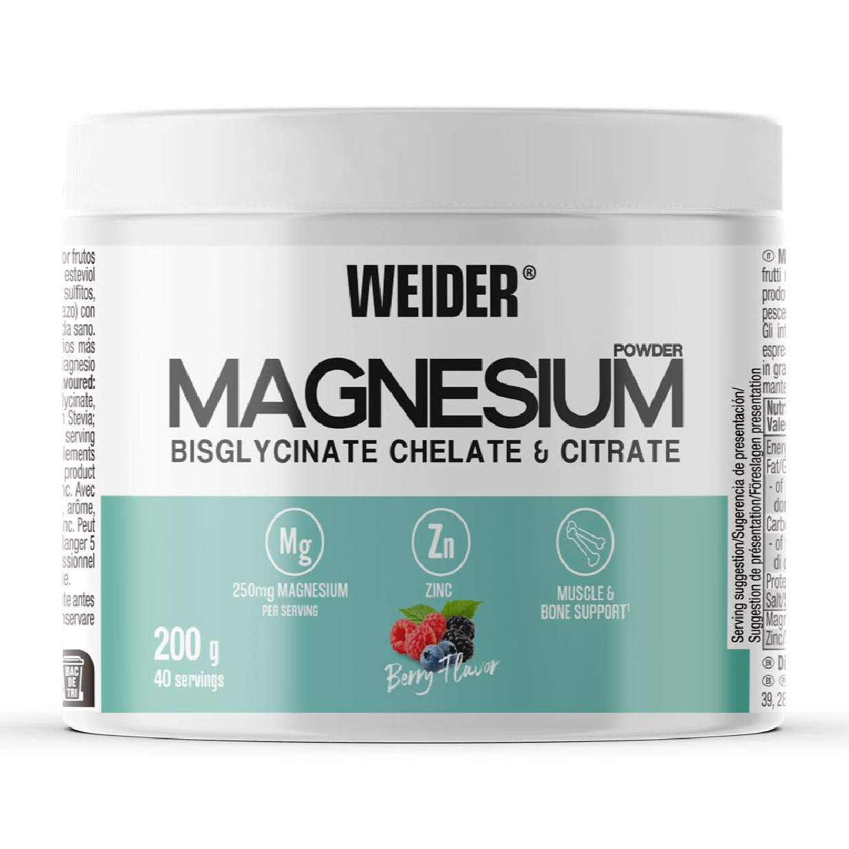 Magnesium Powder · Frutos rojos, 200 g · 40 dosis